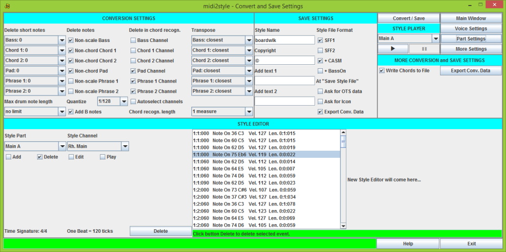 Conversion and Save Settings Window